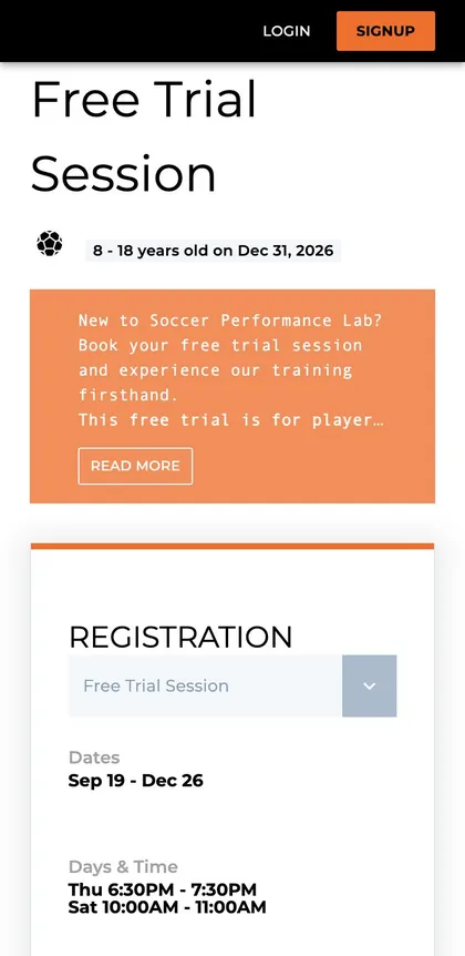 The Free Trial Session page on Bond Sports
