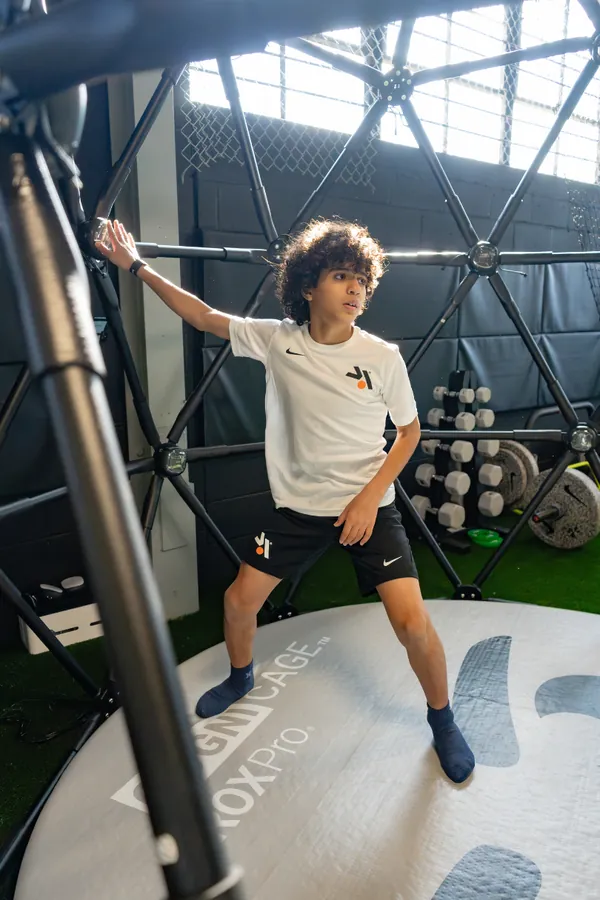 Player inside the performance dome