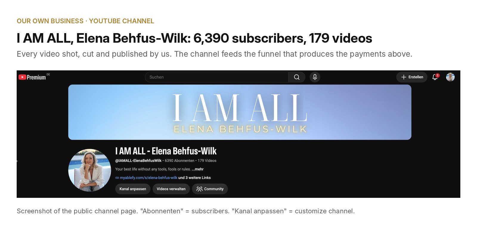 YouTube channel I AM ALL with 6,390 subscribers and 179 videos